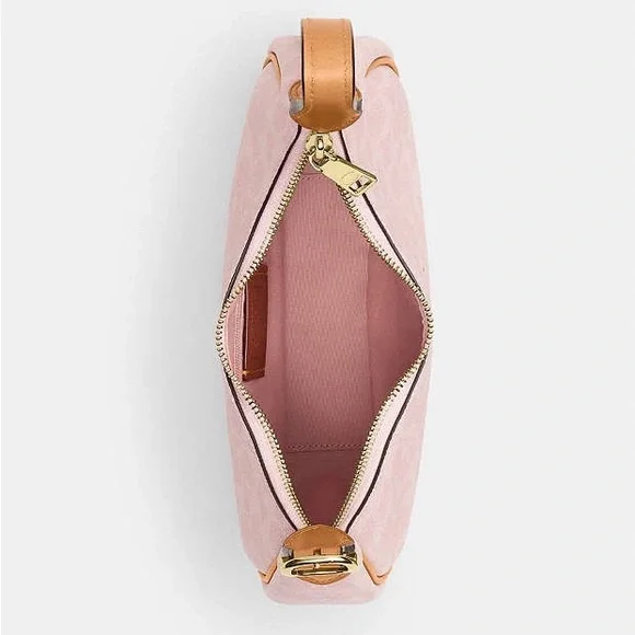 NWT Coach Pink Signature Canvas Hobo Shoulder Bag CDW86 with Flower Charm - Picture 7 of 11